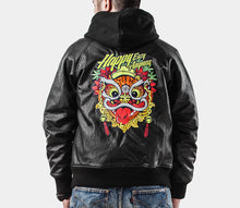 HEA LION HEAD EMBROIDERY RANGAN LONG-SLEEVED VEGAN LEATHER BOMBER JACKET