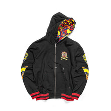 HEA PATTERN PRINT LINED LION HEAD PRINT ON BACK  LONG-SLEEVED HOODIE