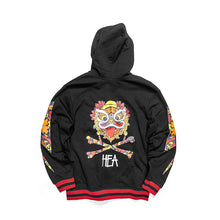 HEA PATTERN PRINT LINED LION HEAD PRINT ON BACK  LONG-SLEEVED HOODIE