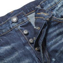 HE75 REGULAR-FIT SELVEDGE RIP-AND-REPAIR DISTRESSING AND QUILT-STITCHED WASHED DENIM