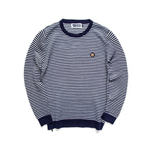 HEA LION HEAD EMBROIDERED SAILOR STRIPE TEXTURED LONG-SLEEVED SWEATER