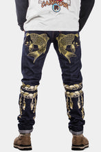 CARPTOWN REGULAR-FIT RAW SELVEDGE JEANS WITH GOLDEN CARP EMBROIDERY AND LASER PRINTED SUMENAWA