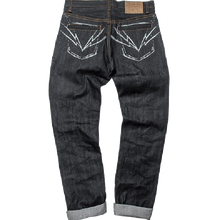 HARDLY EVER'S BLACK REGULAR-FIT LASER-PRINTED FLASH PATTERNED RAW SELVEDGE JEANS