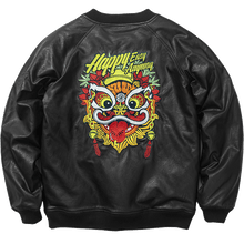 HEA LION HEAD EMBROIDERY RANGAN LONG-SLEEVED VEGAN LEATHER BOMBER JACKET