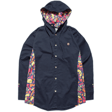 HEA PATTERN PRINTED LONG-SLEEVED DENIM SHIRT WITH PATTERN PRINT LINED HOOD