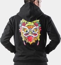 HEA PATTERN PRINT LINED LION HEAD PRINT ON BACK  LONG-SLEEVED HOODIE