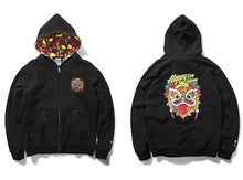 HEA PATTERN PRINT LINED LION HEAD PRINT ON BACK  LONG-SLEEVED HOODIE