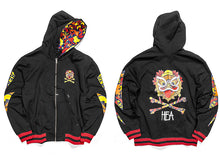 HEA PATTERN PRINT LINED LION HEAD PRINT ON BACK  LONG-SLEEVED HOODIE