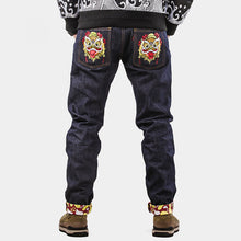 HEA REGULAR-FIT LION HEAD EMBROIDERED RAW SELVEDGE JEANS