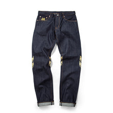 CARPTOWN REGULAR-FIT RAW SELVEDGE JEANS WITH GOLDEN CARP EMBROIDERY AND LASER PRINTED SUMENAWA