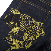 CARPTOWN REGULAR-FIT RAW SELVEDGE JEANS WITH GOLDEN CARP EMBROIDERY AND LASER PRINTED SUMENAWA